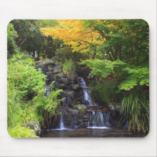 Blurred Rock Waterfall, Maple Green & Orange Trees Mouse Mat