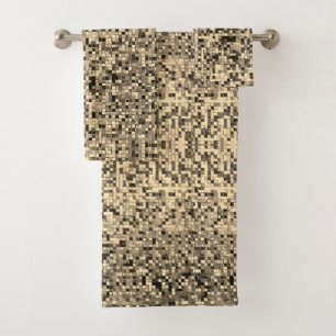 Blurred small squares or tiles, beige or khaki bath towel set