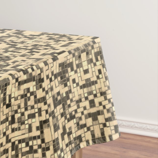 Blurred small squares or tiles, khaki or beige tablecloth (In Situ)