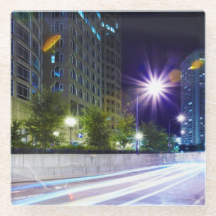 Blurred Traffic at Night Glass Coaster