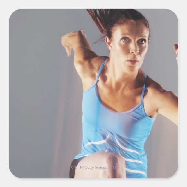Blurred view of athlete running with baton square sticker (Front)