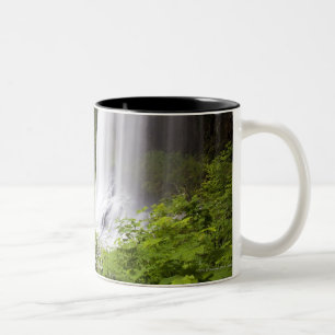 Blurred Waterfall and Forest View in Oregon Two-Tone Coffee Mug
