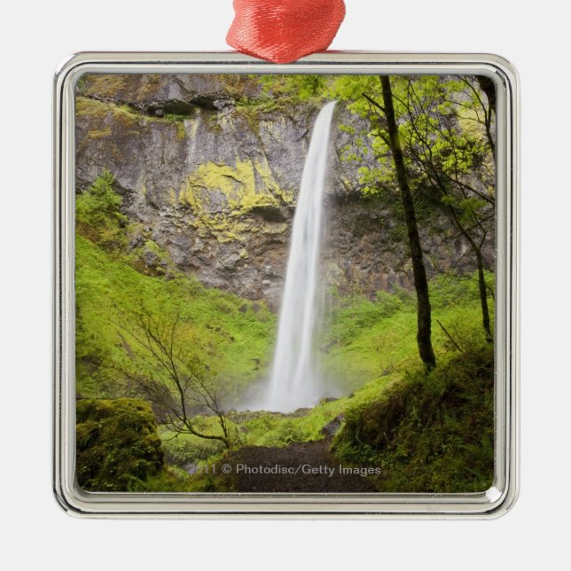 Blurred Waterfall around lush Greenery in Oregon Metal Tree Decoration (Front)