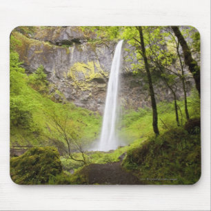 Blurred Waterfall around lush Greenery in Oregon Mouse Mat
