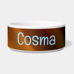 Blurry Red and Brown Pet Bowl with COSMA Text