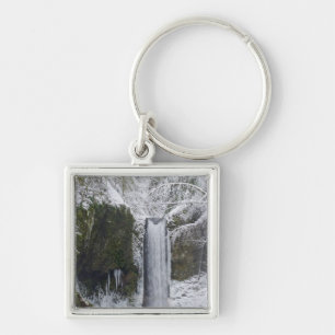 Blurry Waterfall Surrounded by a Snowy Forest Key Ring