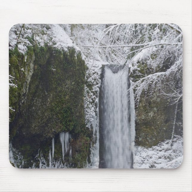 Blurry Waterfall Surrounded by a Snowy Forest Mouse Mat (Front)