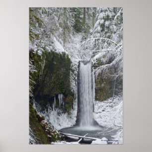 Blurry Waterfall Surrounded by a Snowy Forest Poster