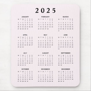 Blush 2025 Monthly Calendar Mouse Mat