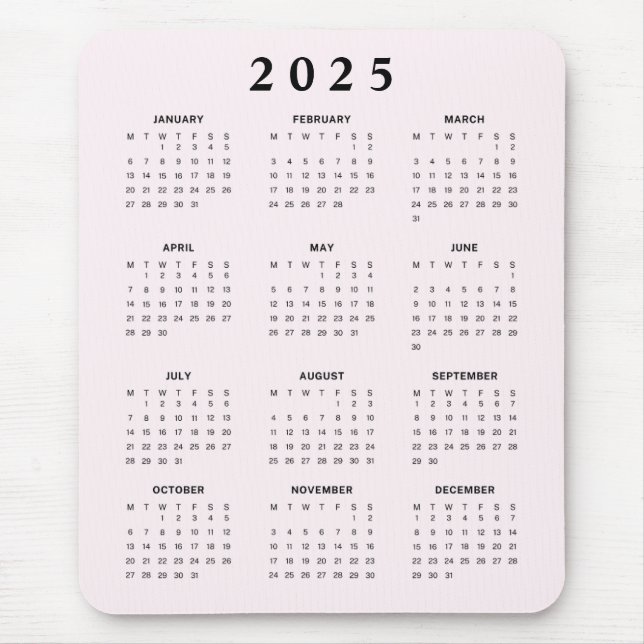 Blush 2025 Monthly Calendar Mouse Mat (Front)