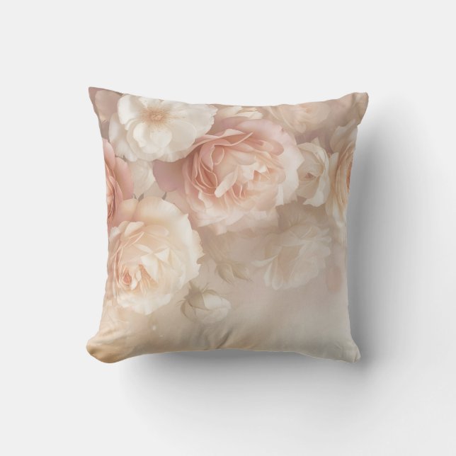 Blush 3 D Watercolor Roses Cushion (Front)