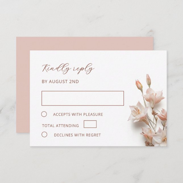 Blush 3D Boho Flowers Wedding RSVP Card (Front/Back)