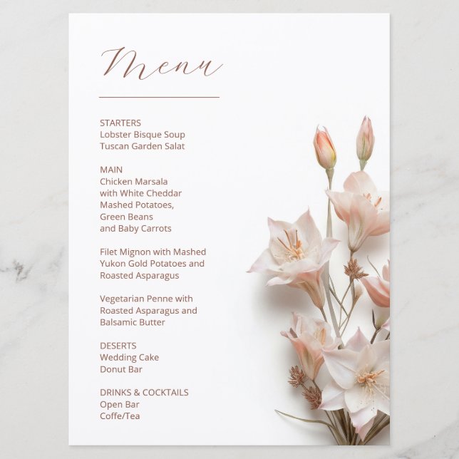  Blush 3D Magnolia Flowers White Menu (Front)
