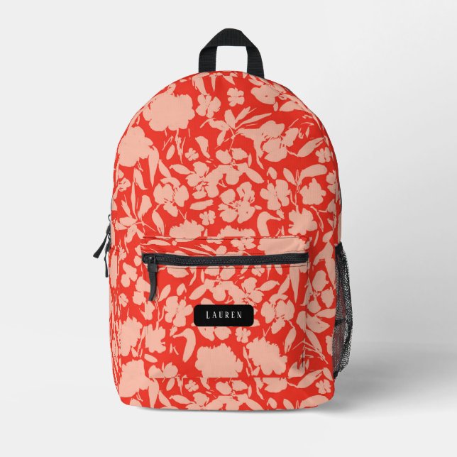 Blush abstract coral flower pattern printed backpack (Front)