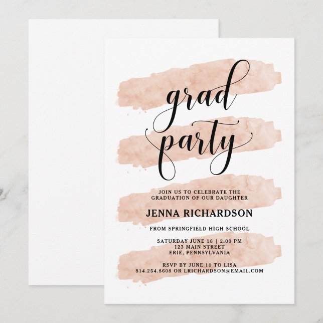 Blush Abstract Stripes | Graduation Party Invitation (Front/Back)