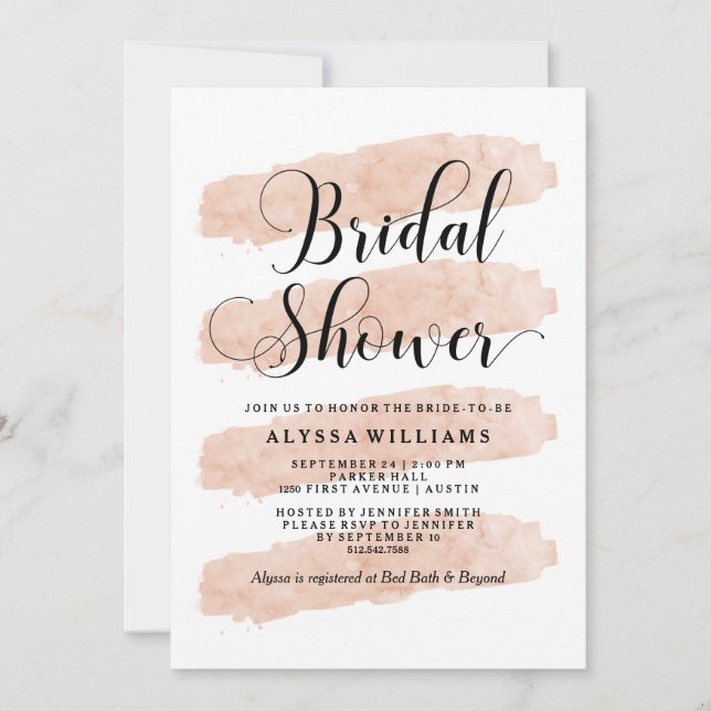 Blush Abstract Stripes | Watercolor Bridal Shower Invitation (Front)