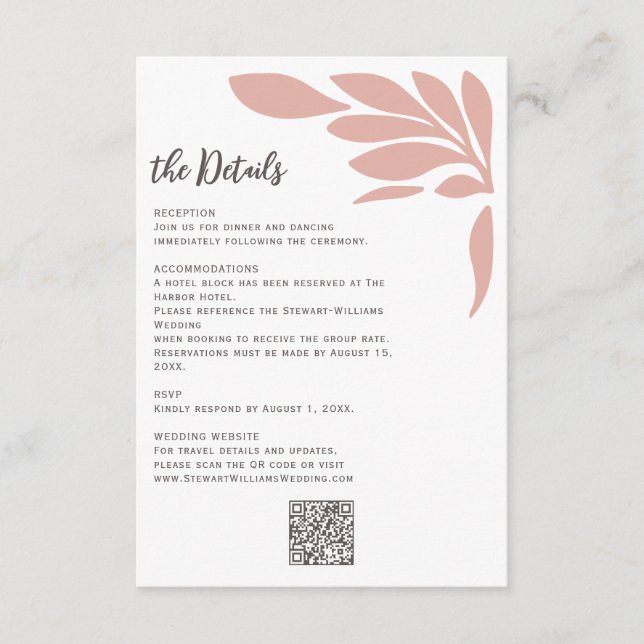 Blush Abstract Tropical Floral Leaf Wedding  Enclosure Card (Front)