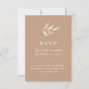 Blush airy leaves. Modern Simple taupe wedding RSVP Card
