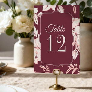 Blush Alabaster Burgundy Floral Pattern Wedding Table Number