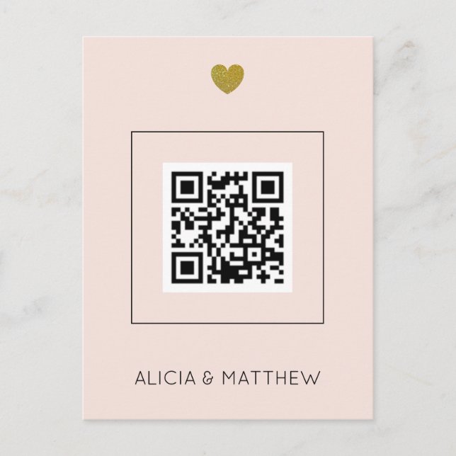 Blush All in One Wedding Invitation with QR Code   Postcard (Front)