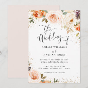 Blush Amber Watercolor Flower Wedding Invitation