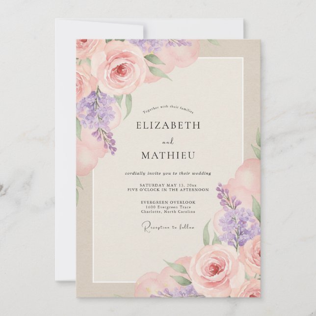 Blush Amethyst Painted Wedding Invitation (Front)