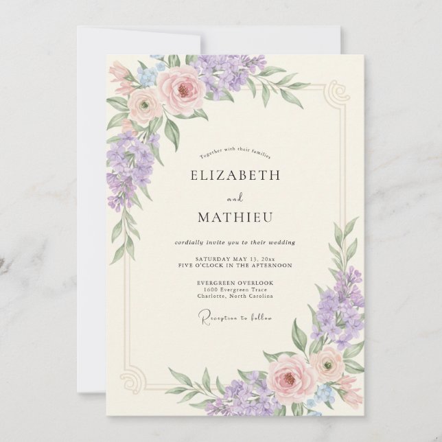 Blush Amethyst Wisteria Wedding Invitation (Front)
