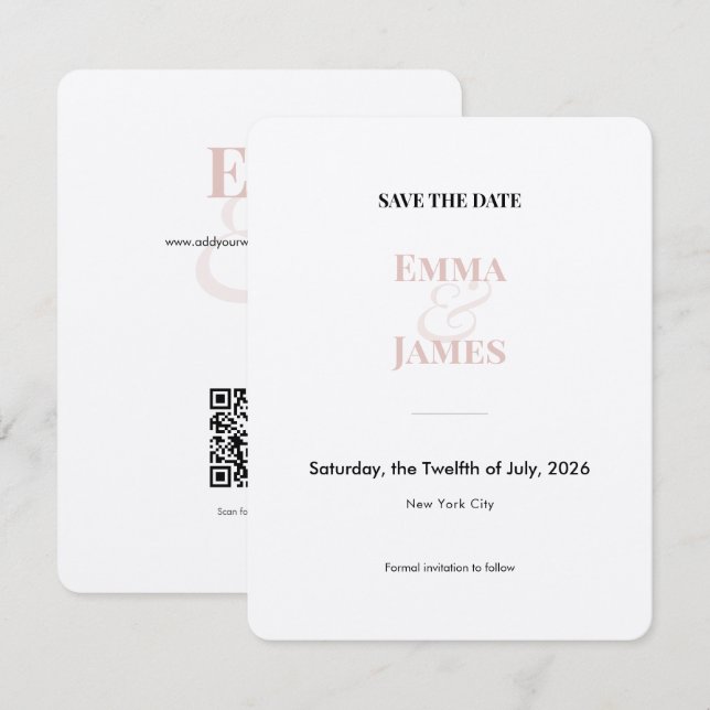 Blush Ampersand Save the Date | Wedding Card (Front/Back)