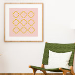 Blush and Amber Yellow Geometric Pattern Art Poster<br><div class="desc">A simple geometric pattern of triangles in golden amber yellow. The blush pink background can be changed to the colour of your choice by clicking the customise button.</div>