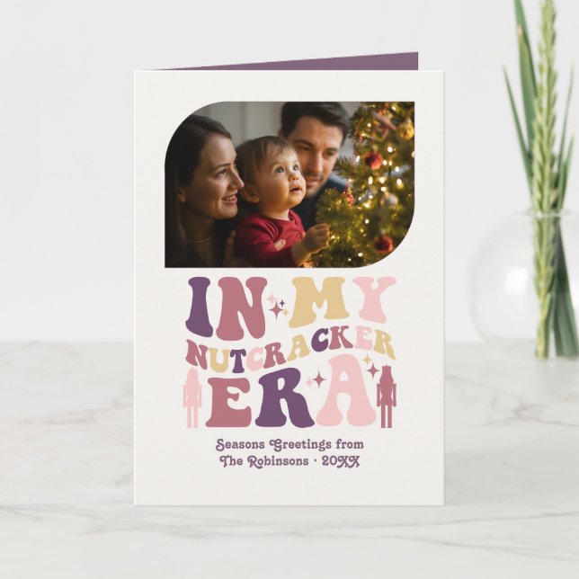 Blush and Berry Fun Retro Christmas Photos Holiday Card (Front)