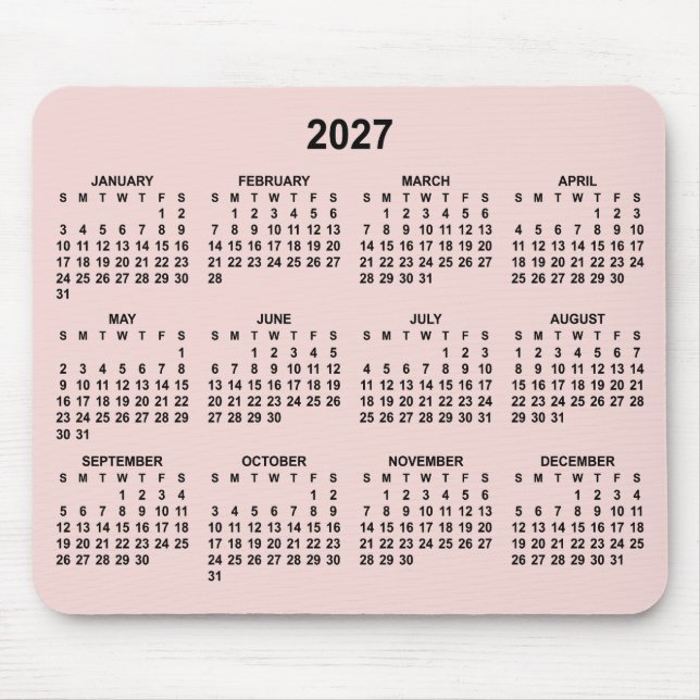 Blush and Black 2027 Calendar Mouse Mat (Front)