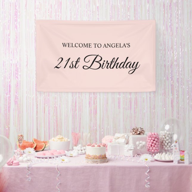 Blush and Black Elegant Script 21st Birthday Banner (Party)