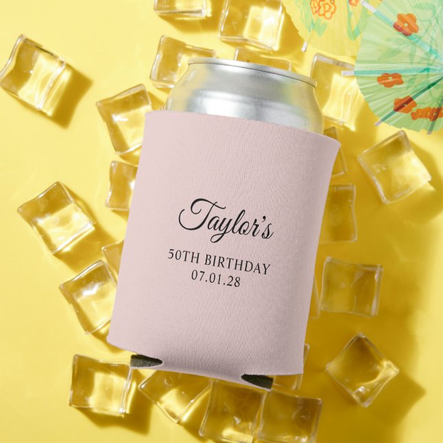 Blush and Black Elegant Script 50th Birthday Can Cooler (In Situ Summer)