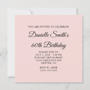 Blush and Black Elegant Script 60th Birthday Invitation