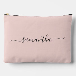 Blush and Black Elegant Swash Signature Name Accessory Pouch