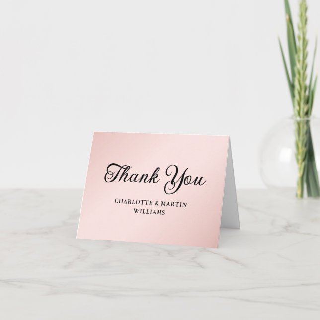 Blush and Black Minimalist Modern Wedding Thank You Card (Front)