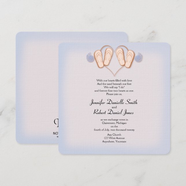 Blush and Blue Flip Flops Beach Wedding Invitation (Front/Back)