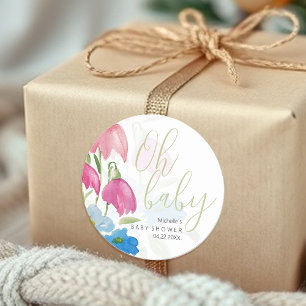 Blush And Blue Spring Watercolor Flowers Classic Round Sticker