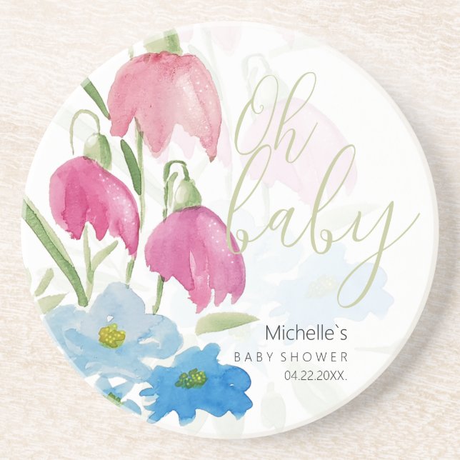 Blush And Blue Spring Watercolor Flowers Coaster (Front)