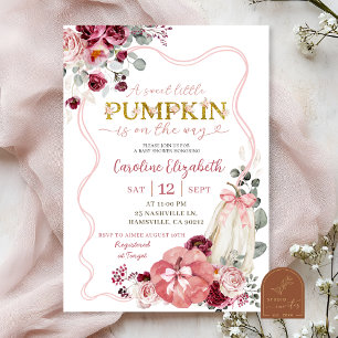 Blush and Burgundy Coquette Pumpkin Baby Shower Invitation
