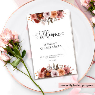 Blush and Burgundy  Floral Quinceanera Program