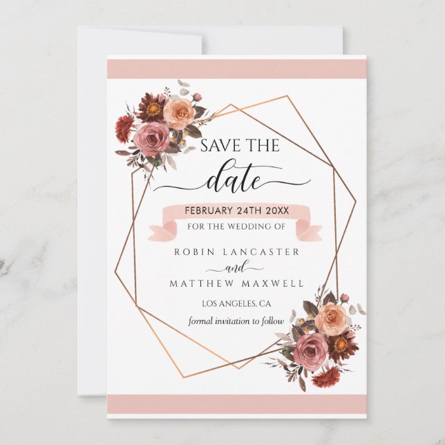 Blush and Burgundy Floral, Save the Date Card (Front)