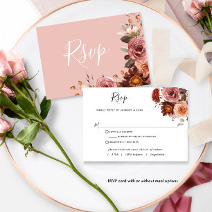Blush and Burgundy Floral, w/without meals RSVP Card