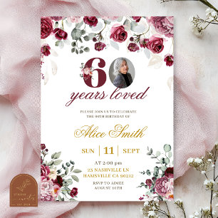 Blush and Burgundy Photo Adult birthday Invitation
