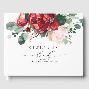 Blush and Burgundy Red Floral Wedding Guest Book