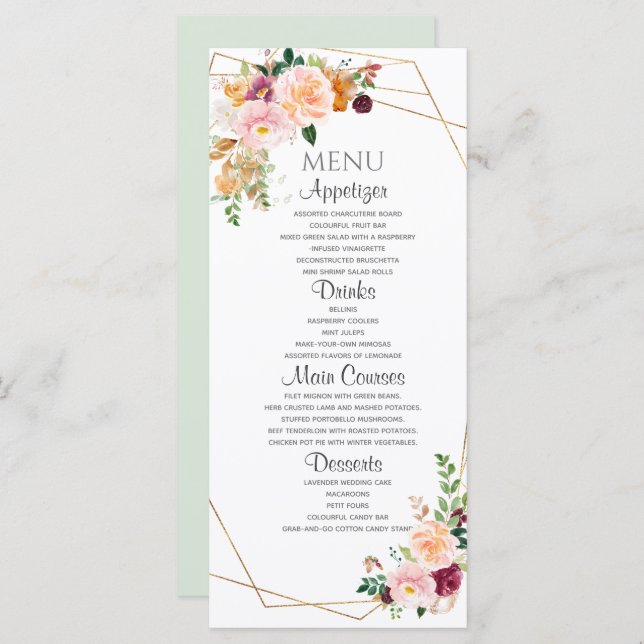 Blush And Burgundy Roses Flat Menu.  Menu (Front/Back)