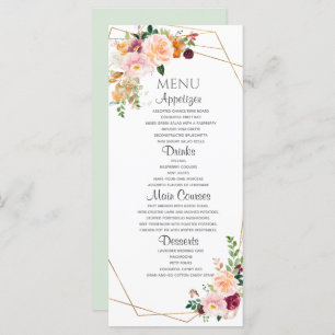 Blush And Burgundy Roses Flat Menu.  Menu