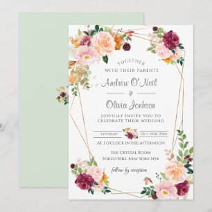 Blush And Burgundy Roses Wedding Invitation 
