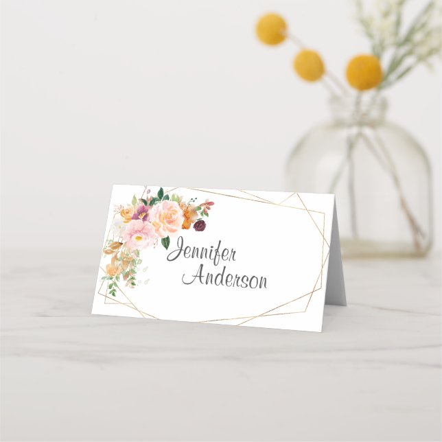 Blush And Burgundy Roses Wedding  Place Card  (Front)
