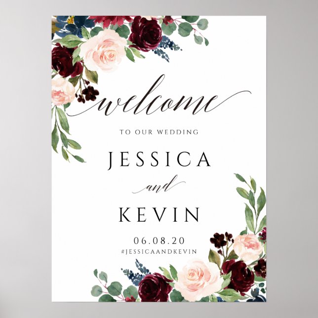 Blush and Burgundy Wedding Welcome Sign (Front)